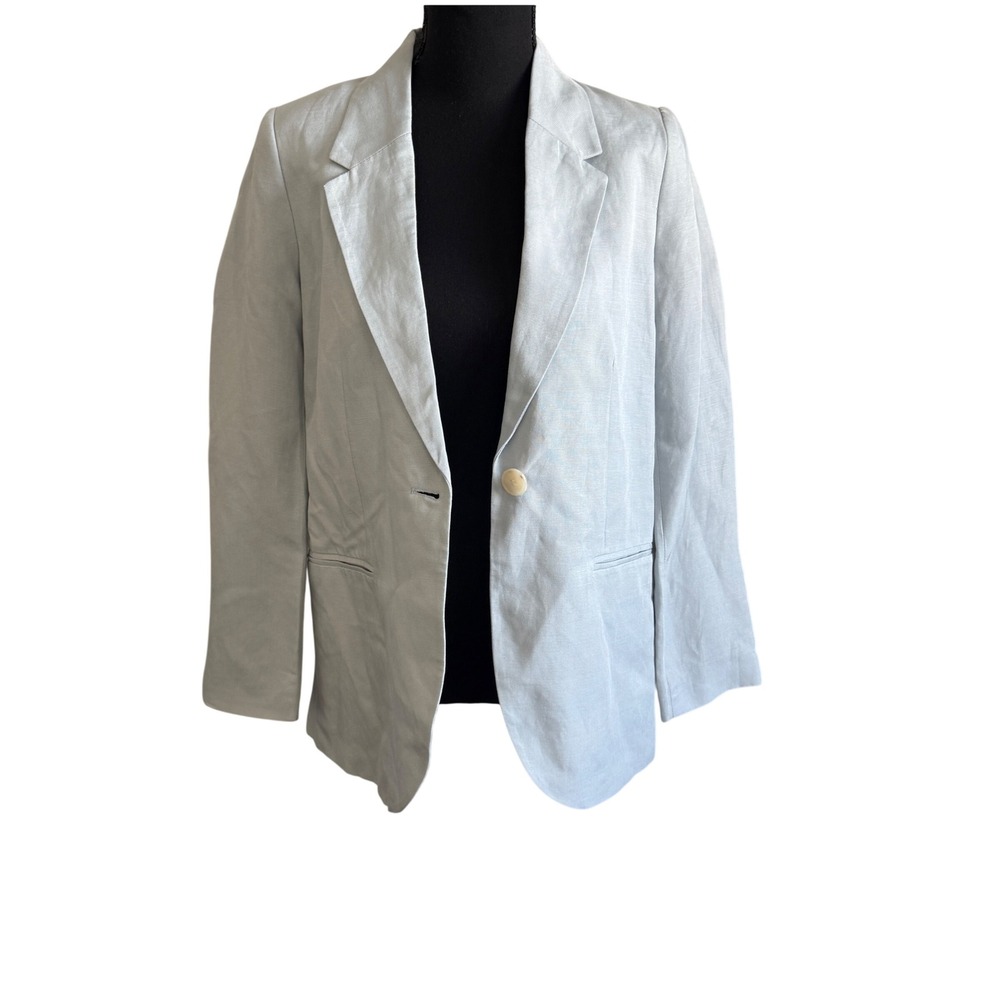 H&M Womens Blue Linen Blend Single Button Blazer XS Coastal Preppy Oversize